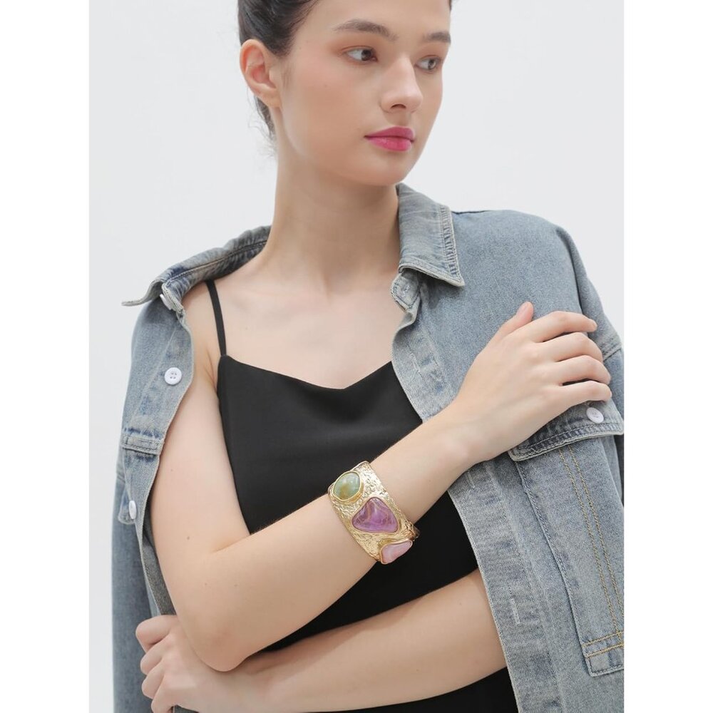 Gold Silver Beaded Stackable Boho Cuff Bracelet F… - image 4